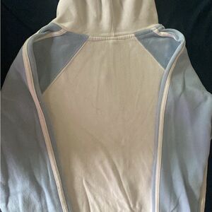 Sweater with cap, White with light blue